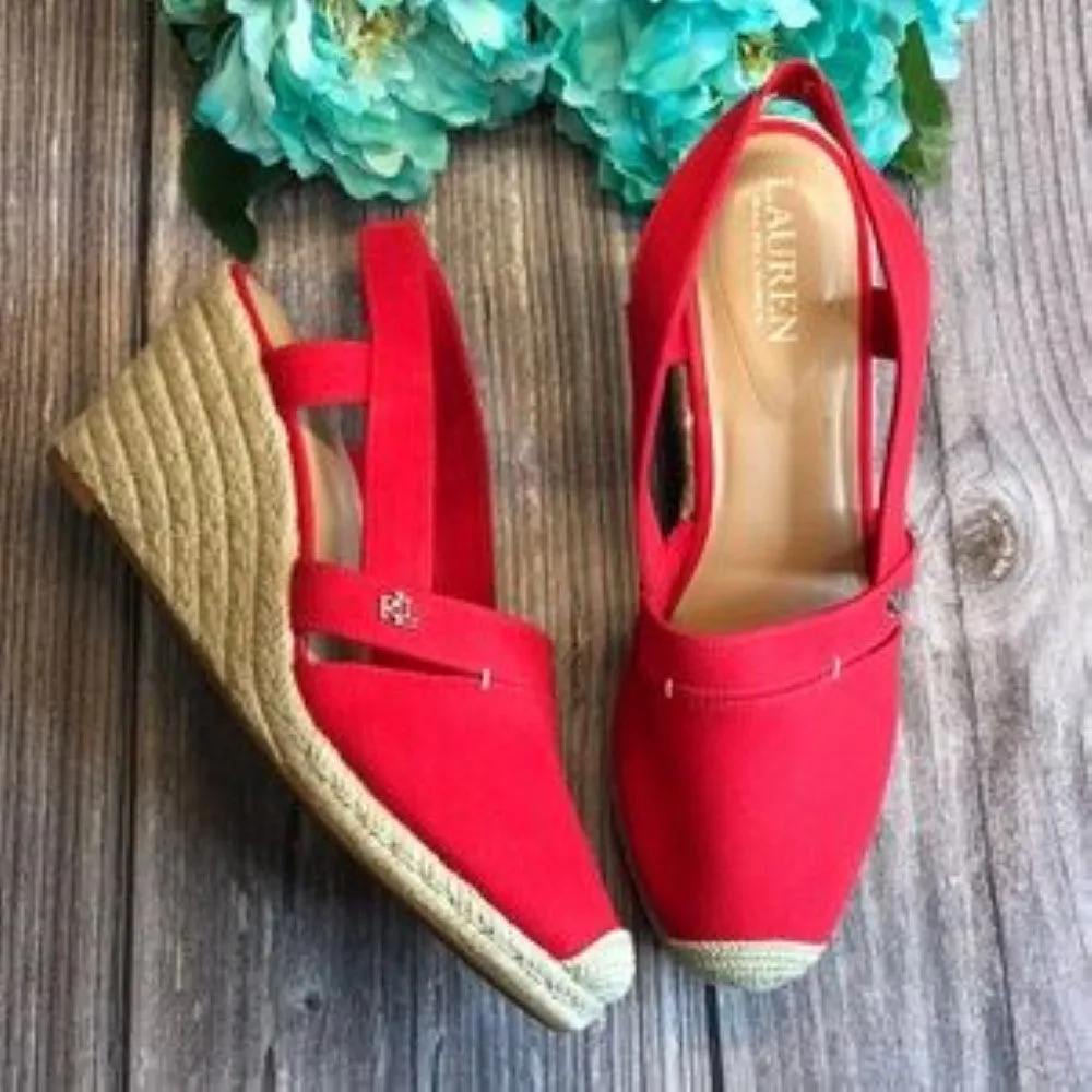 Ralph Lauren  Penelopie Red Wedge Espadrille 9.5B