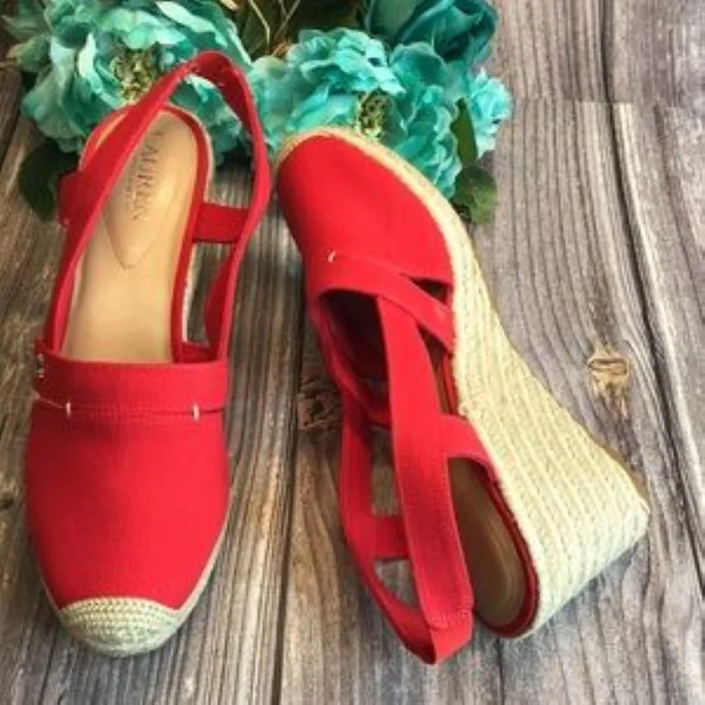 Ralph Lauren  Penelopie Red Wedge Espadrille 9.5B