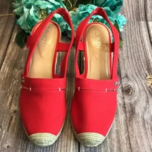 Ralph Lauren  Penelopie Red Wedge Espadrille 9.5B