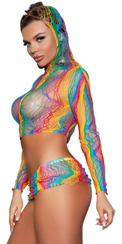 Sexy Late Night Pride Net Set in Black and Rainbow