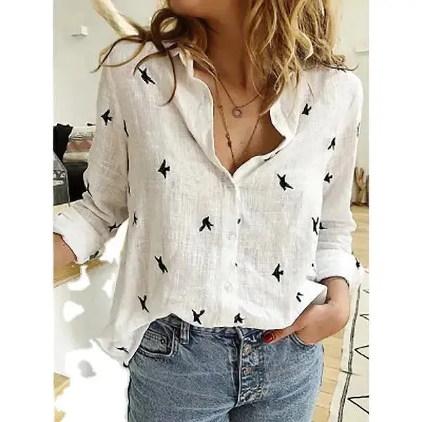 Shirt women's spring summer linen tops for women pure women's casual long-sleeved linen shirt top
