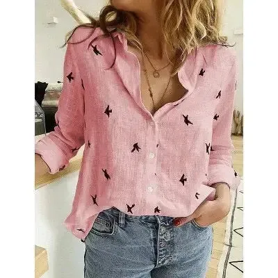 Shirt women's spring summer linen tops for women pure women's casual long-sleeved linen shirt top