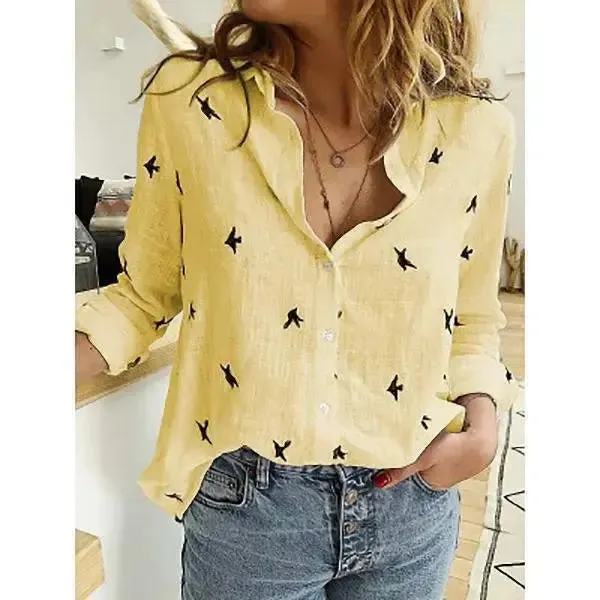 Shirt women's spring summer linen tops for women pure women's casual long-sleeved linen shirt top