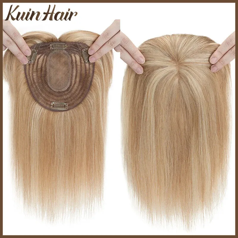 Silk Base Top Real Human Hair Extension With Thin Breathable Blonde Hair Toppers
