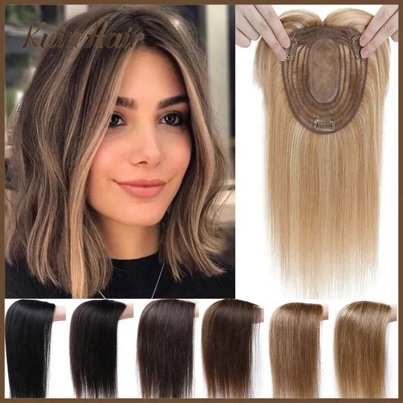 Silk Base Top Real Human Hair Extension With Thin Breathable Blonde Hair Toppers