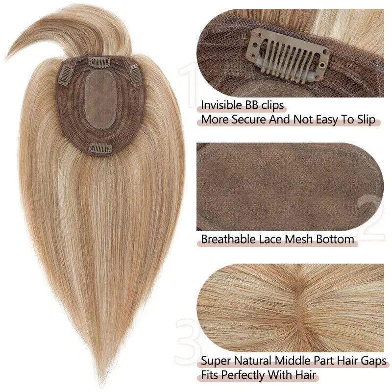 Silk Base Top Real Human Hair Extension With Thin Breathable Blonde Hair Toppers