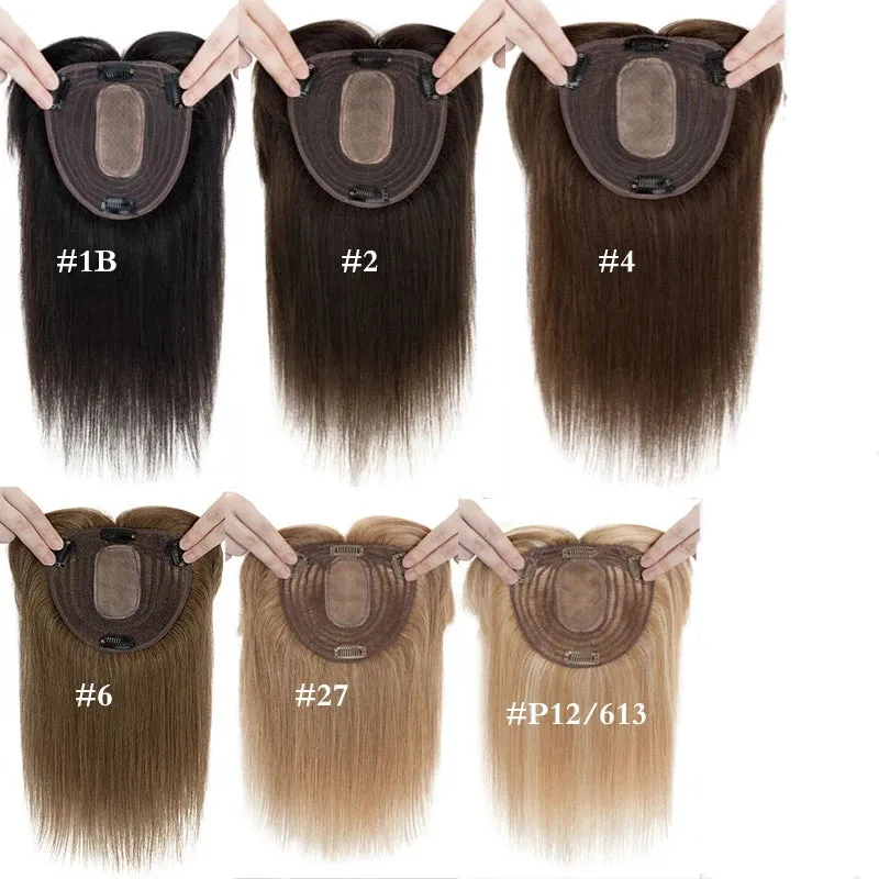 Silk Base Top Real Human Hair Extension With Thin Breathable Blonde Hair Toppers