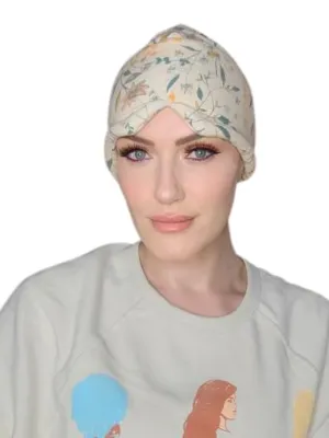 Sleeping Cap with Eye Mask | Breathable Flannel | Ivory Floral