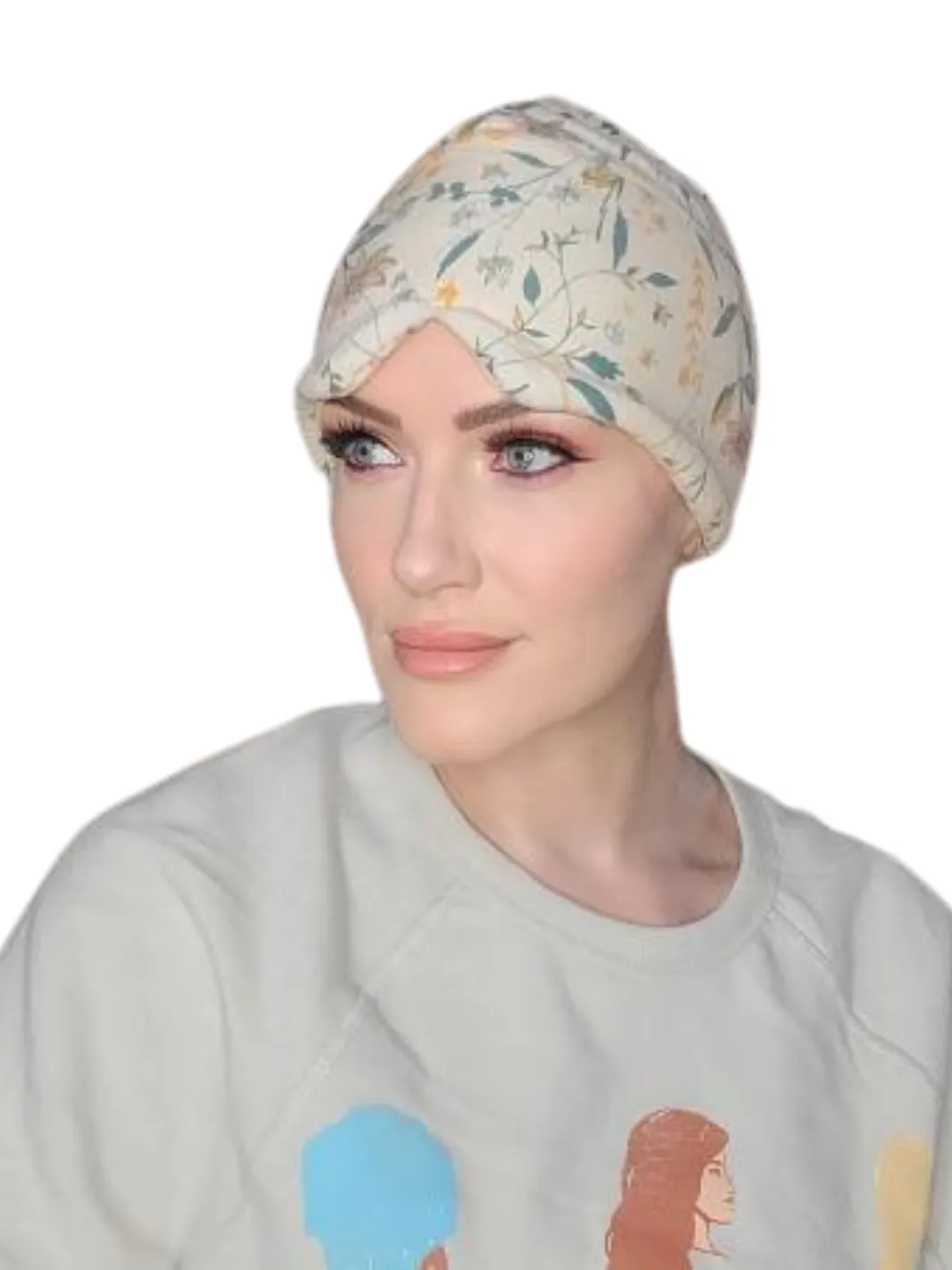 Sleeping Cap with Eye Mask | Breathable Flannel | Ivory Floral