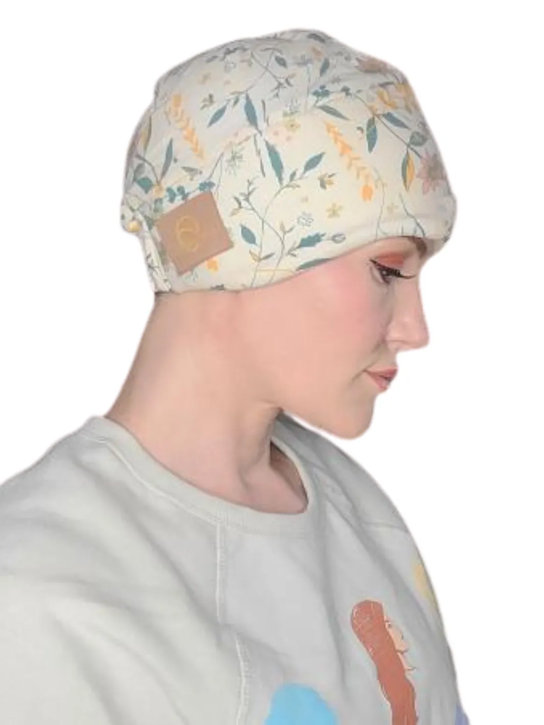 Sleeping Cap with Eye Mask | Breathable Flannel | Ivory Floral