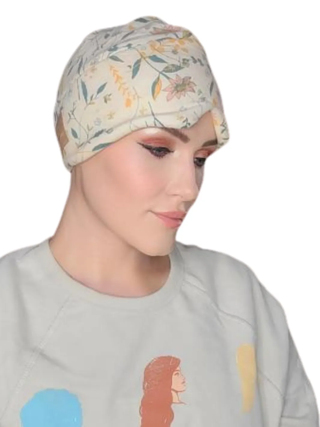 Sleeping Cap with Eye Mask | Breathable Flannel | Ivory Floral