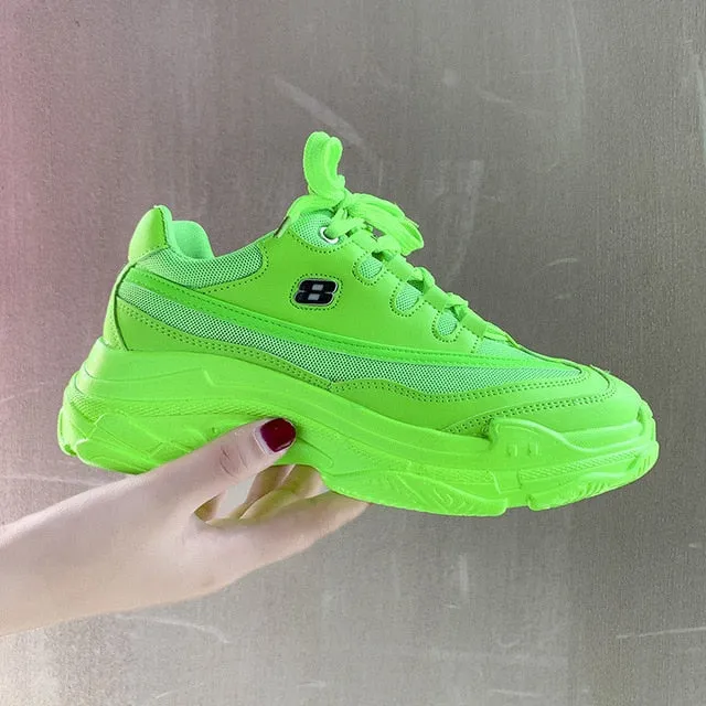 Soft casual thick sneaker platform summer breathable mesh women's shoes flat casual yellow sports shoes female orange 2019