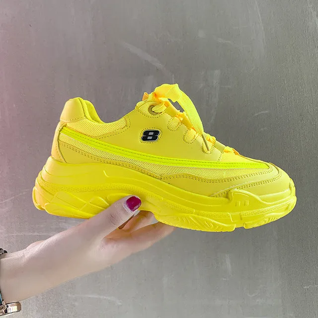 Soft casual thick sneaker platform summer breathable mesh women's shoes flat casual yellow sports shoes female orange 2019