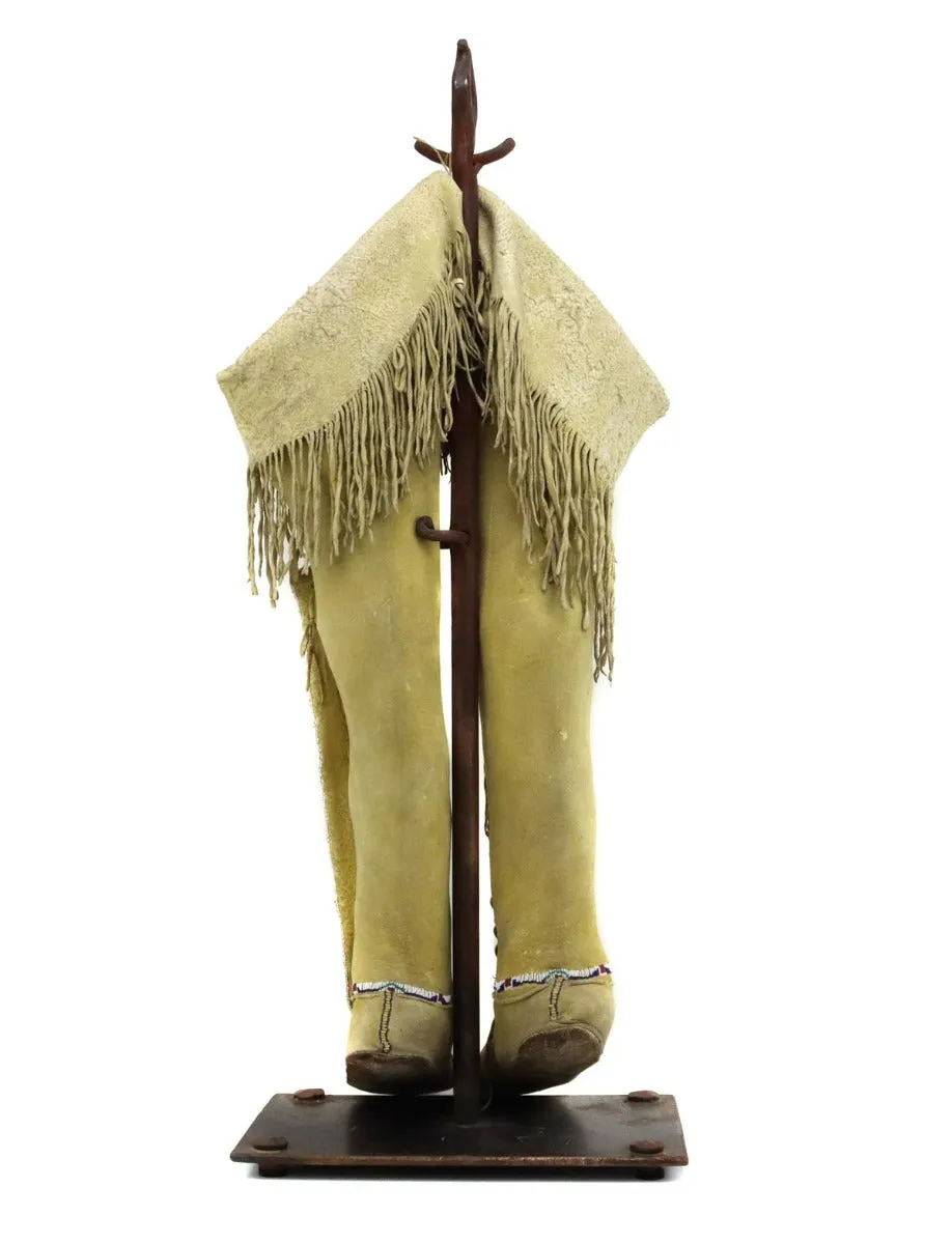 Southern Plains Beaded Leather Moccasins with Stand c. 1880s, 21" x 9" x 6" (DW92323A-0123-001)