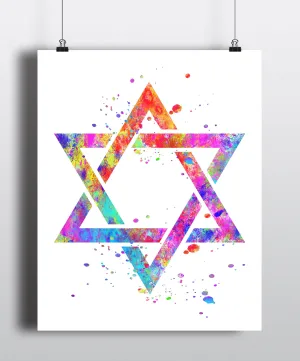 Star Of David Watercolor Art Print - Unframed