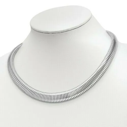 Sterling Silver Ribbed Neck Wire Collar Necklace 16mm