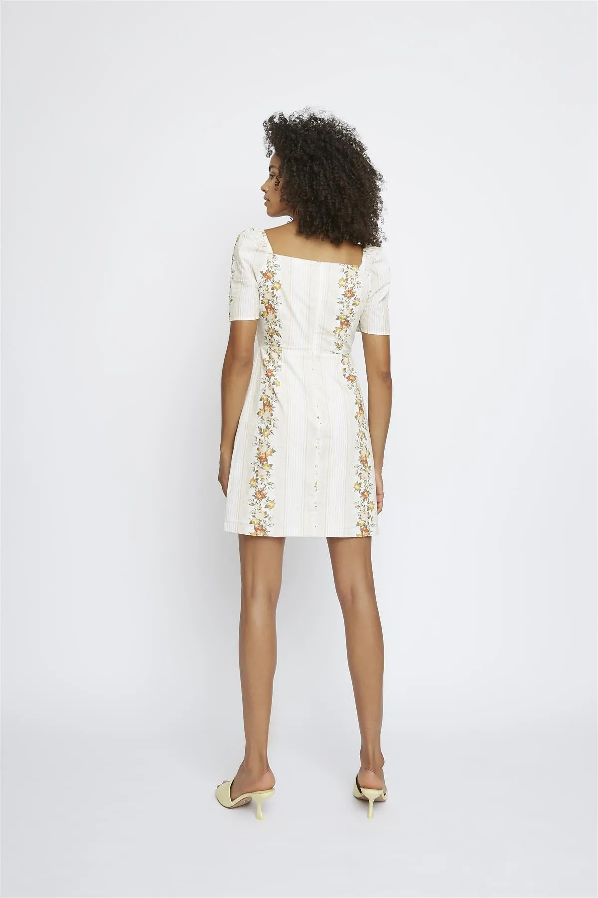 Stone Floral Stripe Sweetheart Neckline Mini-Dress