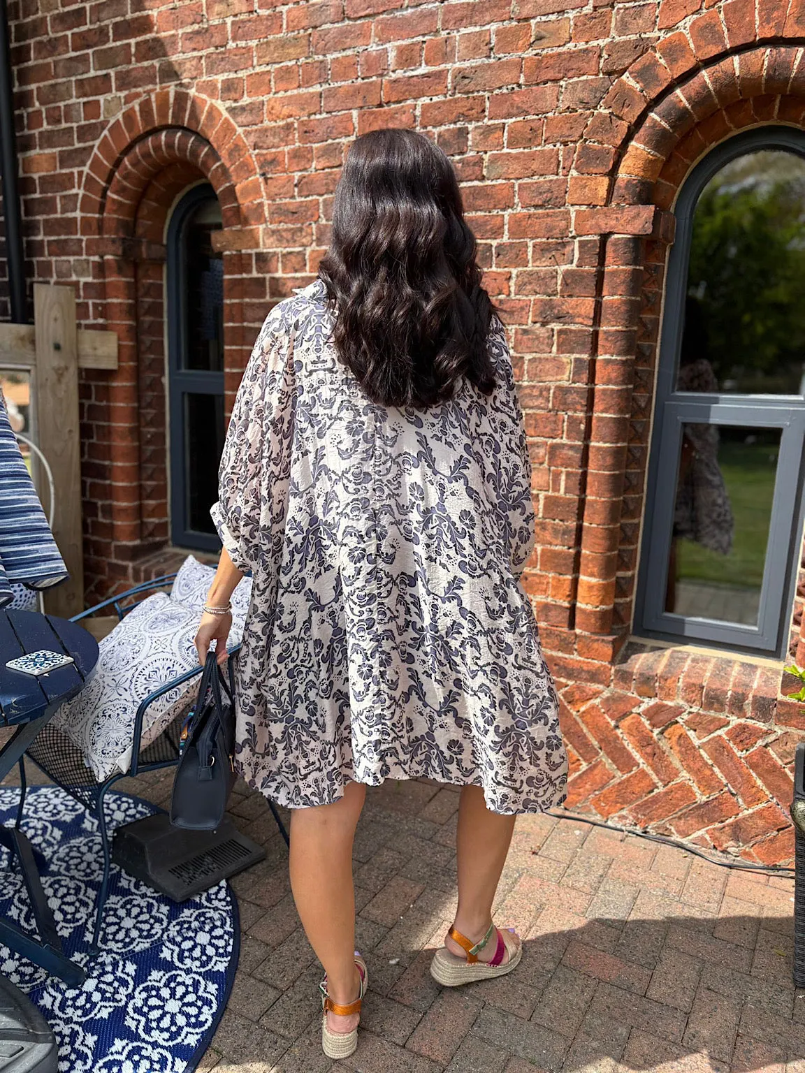 Stone Oversized Elegant Print Blouse Amelia