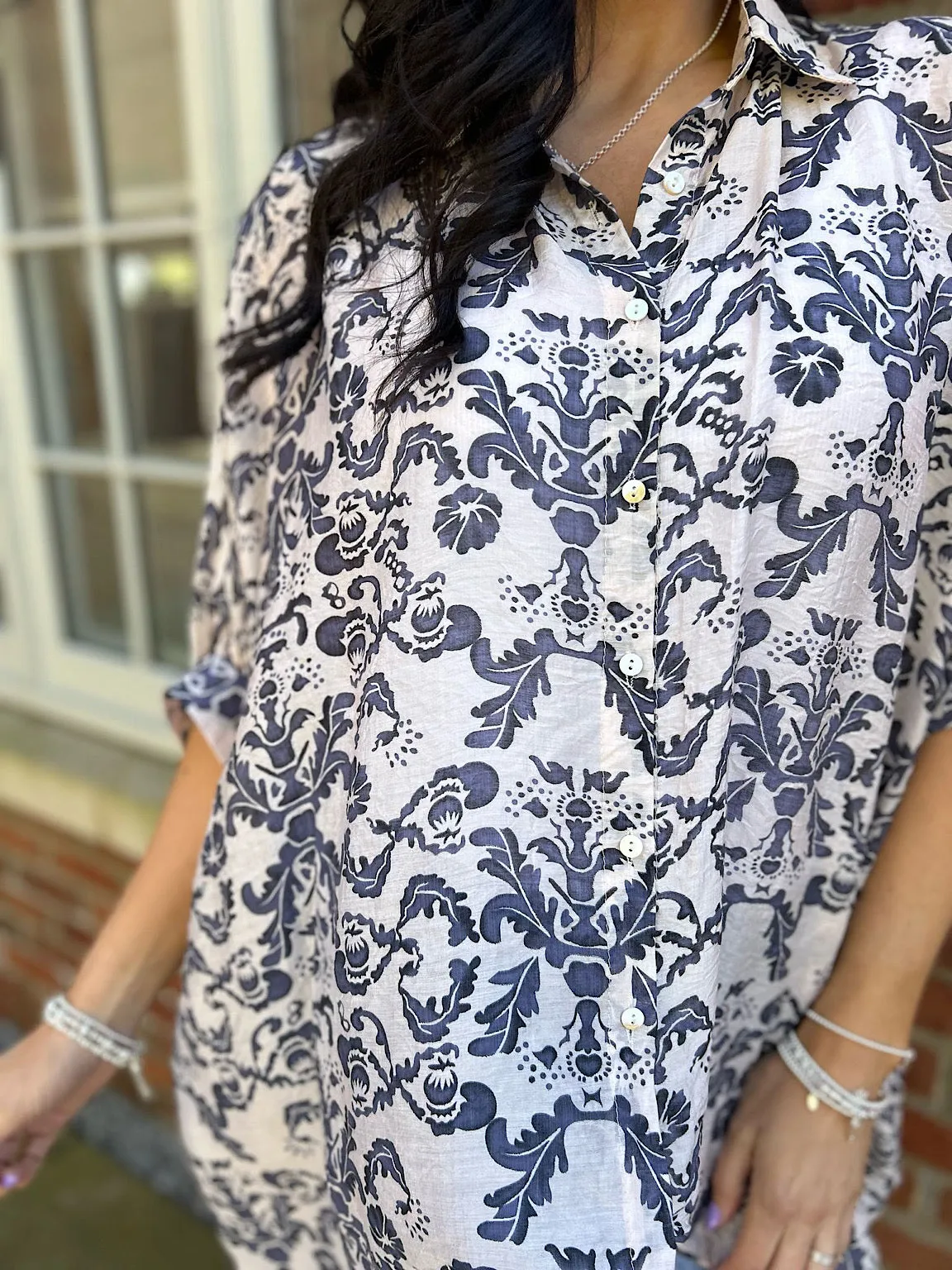 Stone Oversized Elegant Print Blouse Amelia