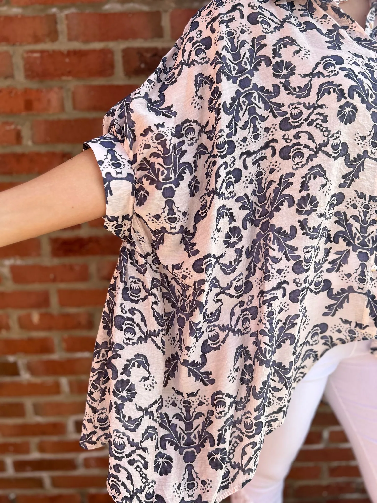 Stone Oversized Elegant Print Blouse Amelia