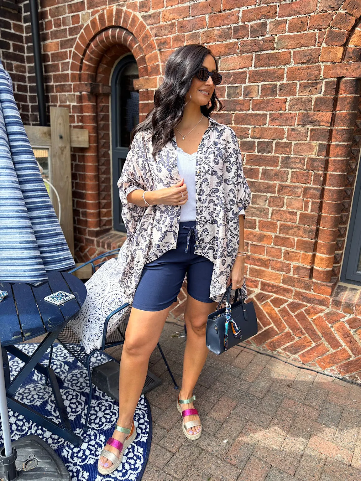 Stone Oversized Elegant Print Blouse Amelia