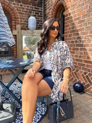 Stone Oversized Elegant Print Blouse Amelia