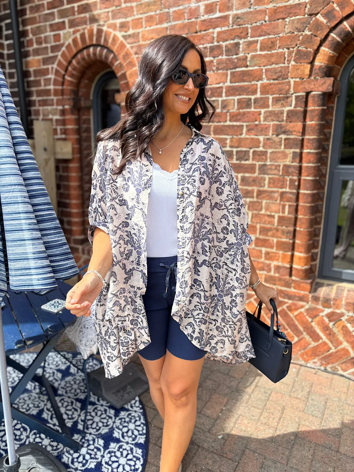 Stone Oversized Elegant Print Blouse Amelia