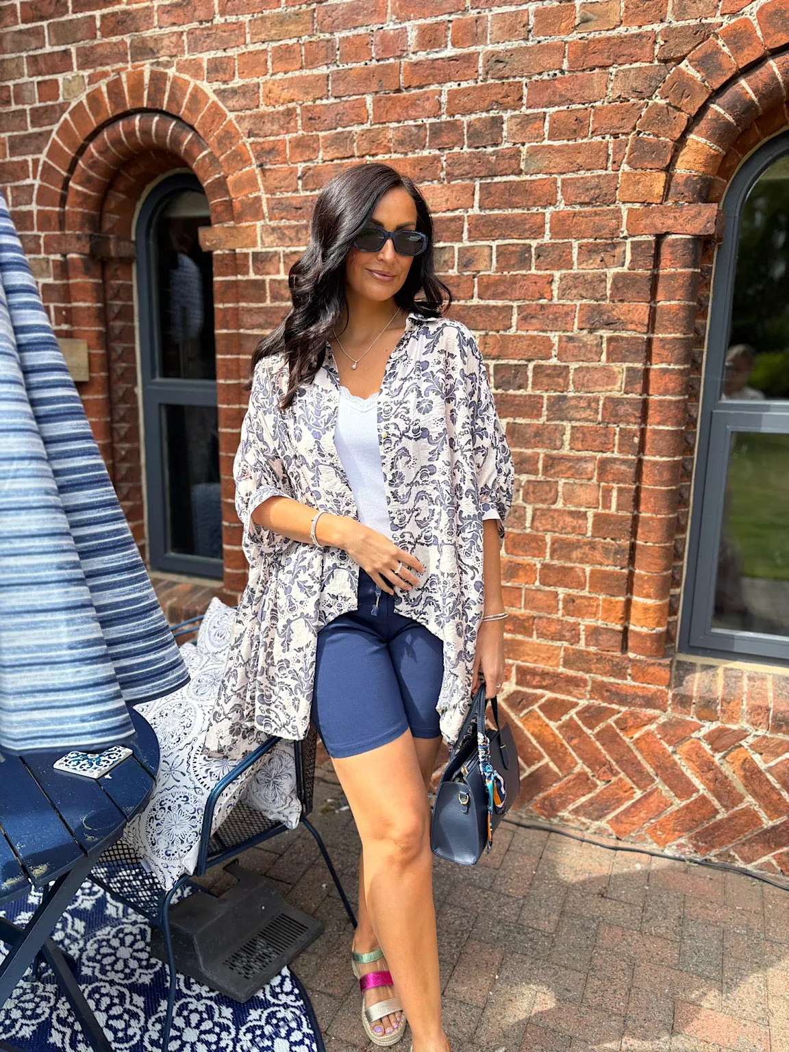 Stone Oversized Elegant Print Blouse Amelia