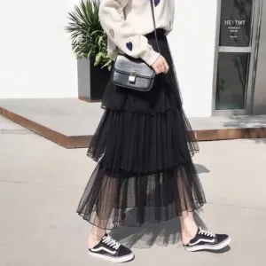 Three Tiered Black Tulle Skirt