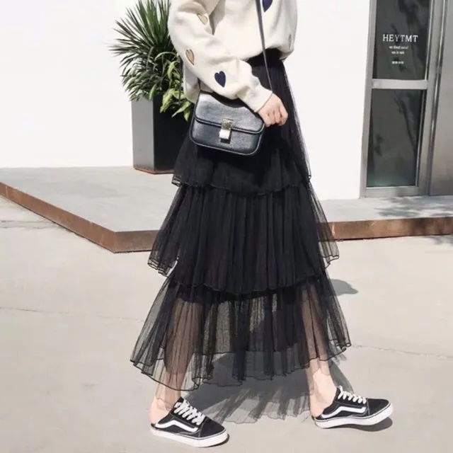 Three Tiered Black Tulle Skirt