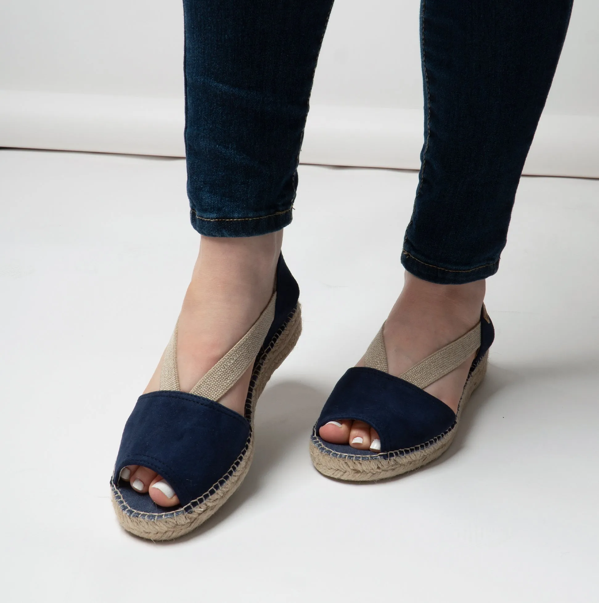 Toni Pons ELLA Womens Suede Open-Toe Espadrilles Navy