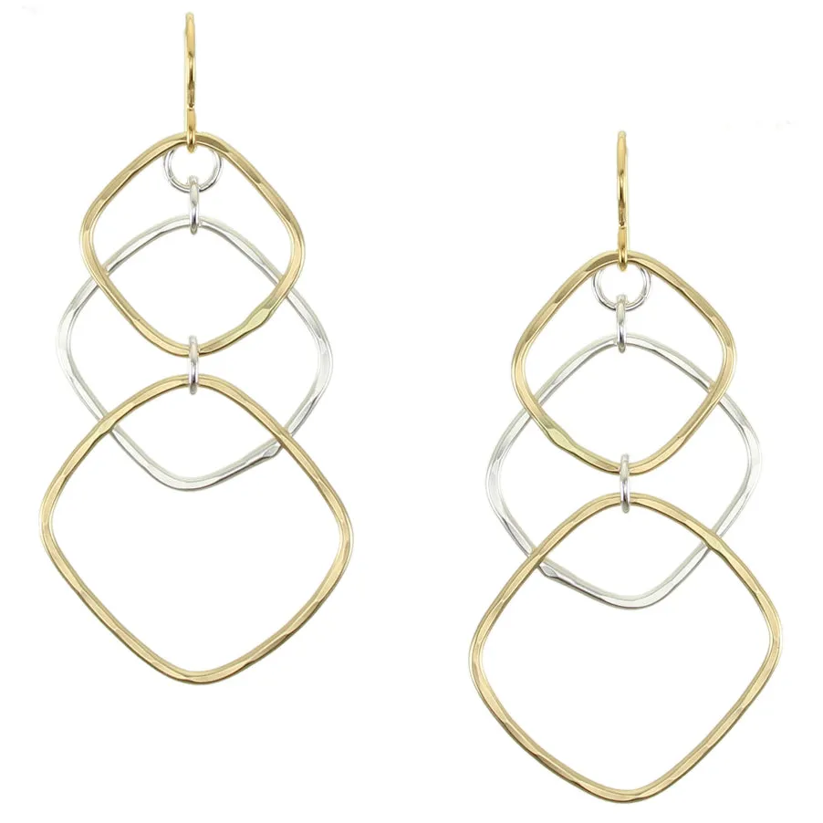 Triple Tiered Square Rings Wire Earrings