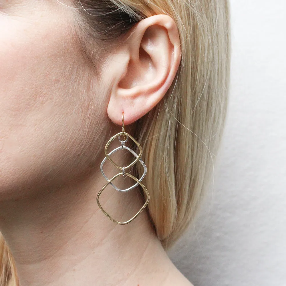 Triple Tiered Square Rings Wire Earrings
