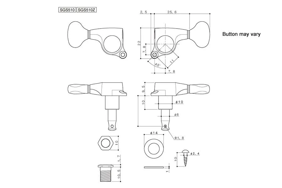 Tuning keys - Gotoh SGS510Z-A70LX 6-in-line Engraved Keys