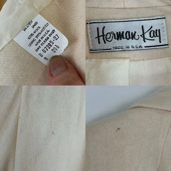 Vintage Herman Kay Cream 100% Wool Lightweight Coat