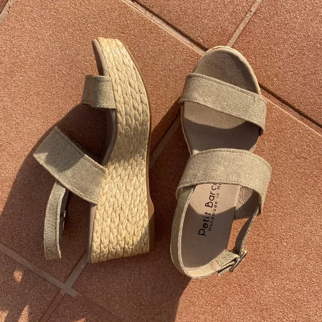Wedges | Gold Linen Double Strap (Padded)