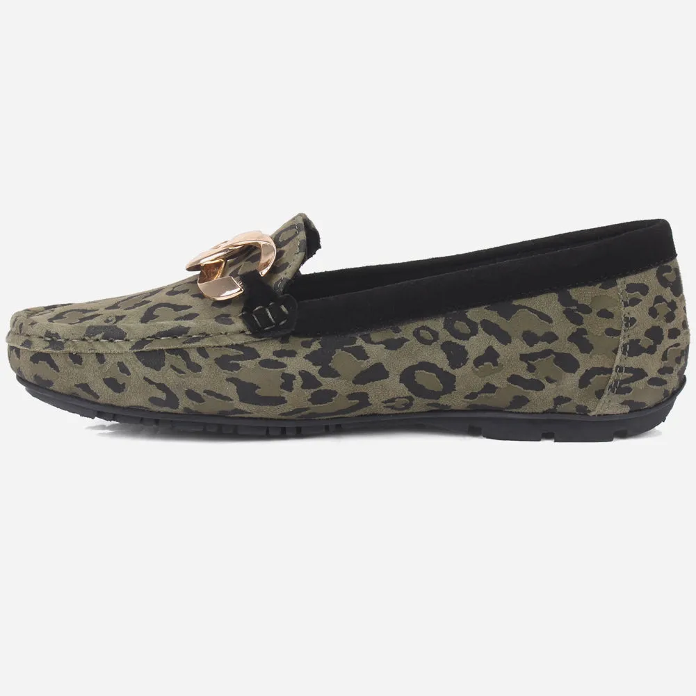 Women "TRAUSS" Leopard Slip On Moccasins