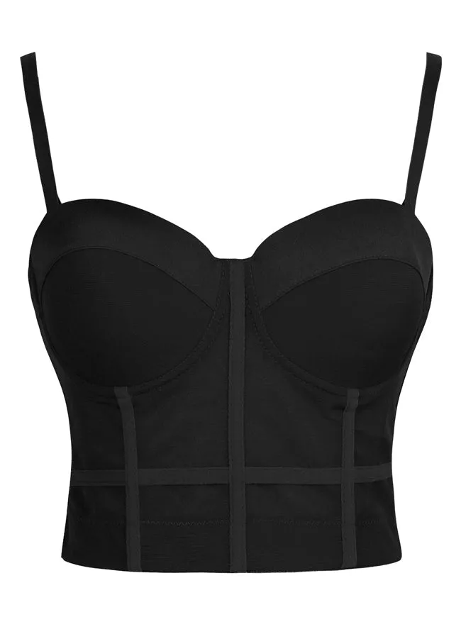 Women Spaghetti Straps Mesh Breathable Push Up Bustier Crop Top Bra
