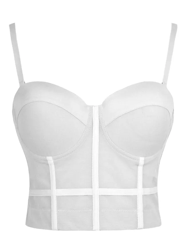 Women Spaghetti Straps Mesh Breathable Push Up Bustier Crop Top Bra