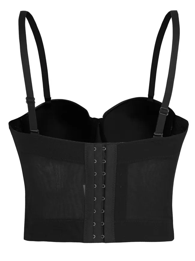 Women Spaghetti Straps Mesh Breathable Push Up Bustier Crop Top Bra