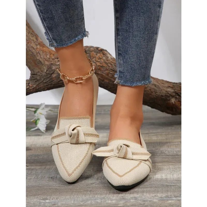 Women's Knitted Slip Flats Breathable Comfortable Solid Color Walking Shoes Casual Pointed Toe Walking Sneakers Loafers