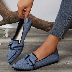 Women's Knitted Slip Flats Breathable Comfortable Solid Color Walking Shoes Casual Pointed Toe Walking Sneakers Loafers