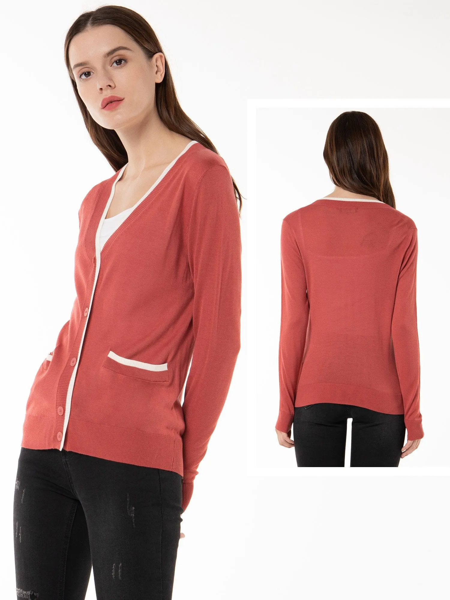 Women's V Neck Button Front Lightweight Cardigan