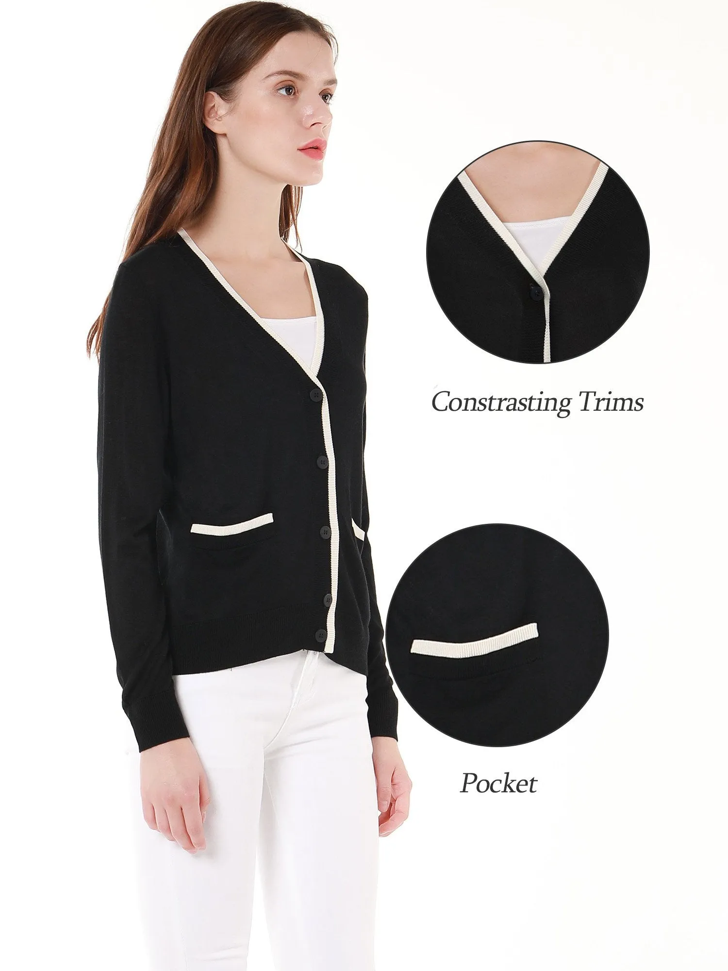 Women's V Neck Button Front Lightweight Cardigan