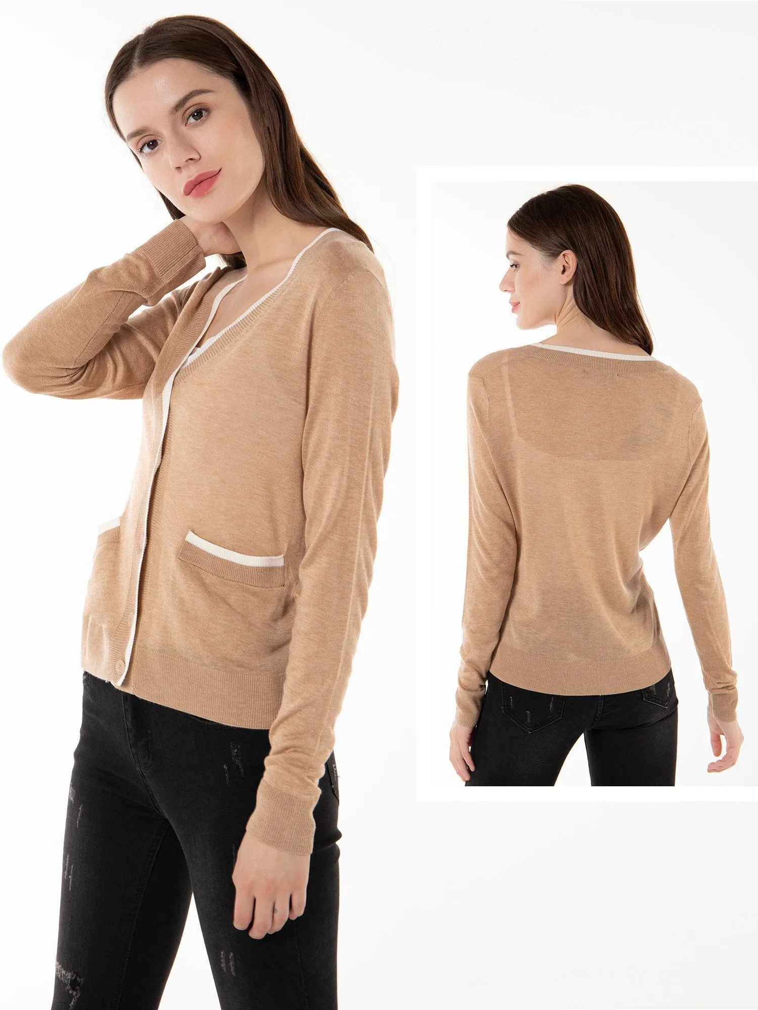 Women's V Neck Button Front Lightweight Cardigan