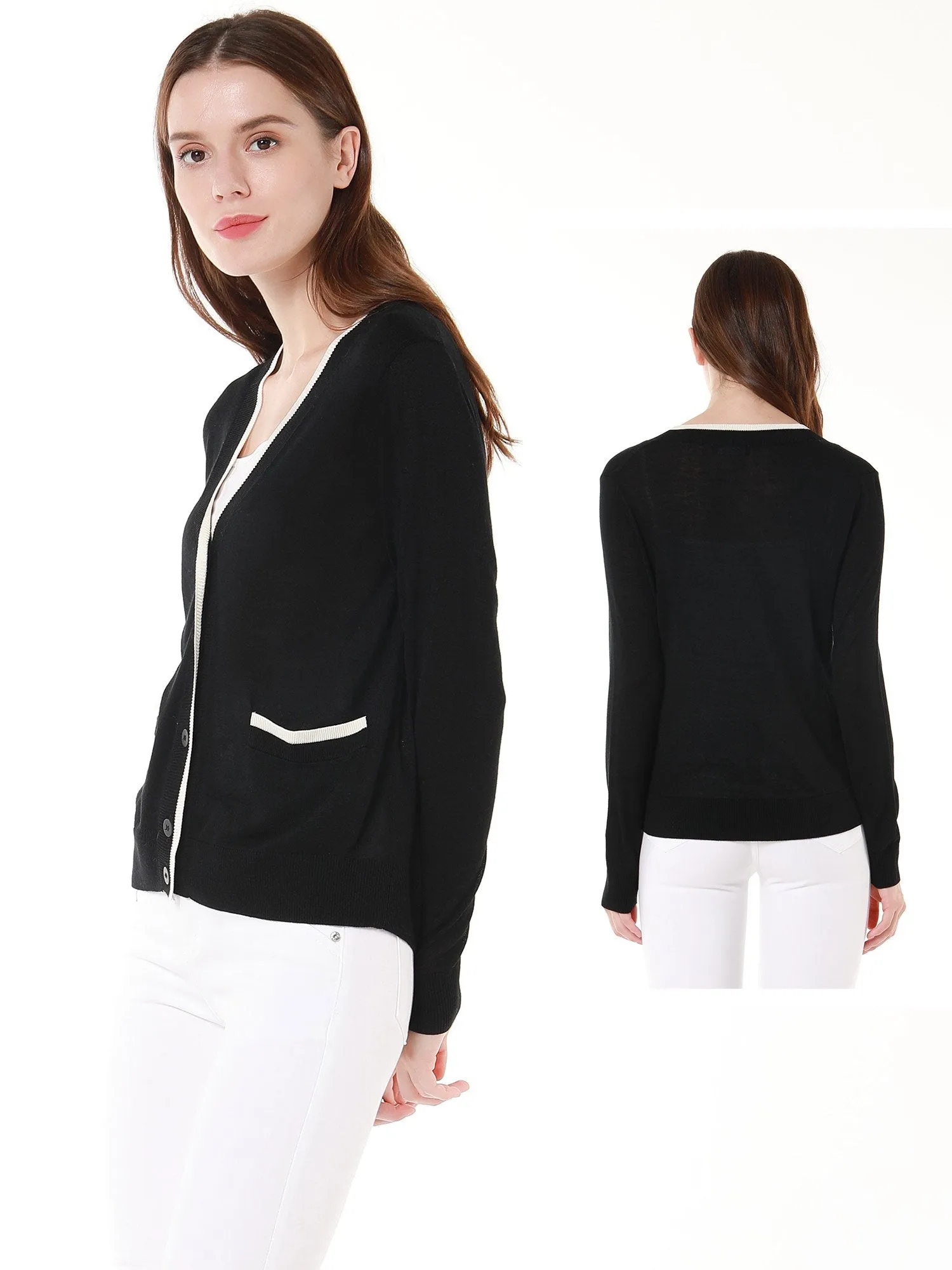 Women's V Neck Button Front Lightweight Cardigan