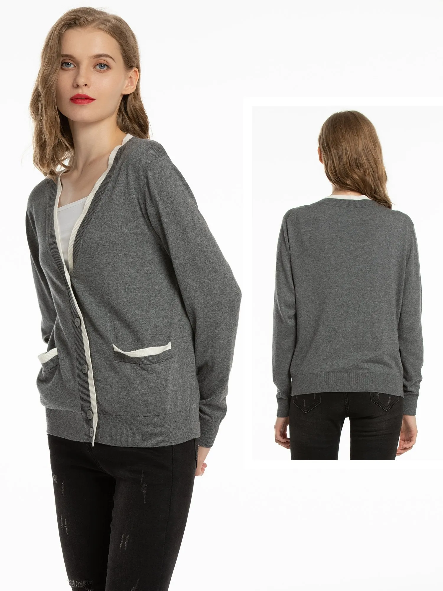Women's V Neck Button Front Lightweight Cardigan