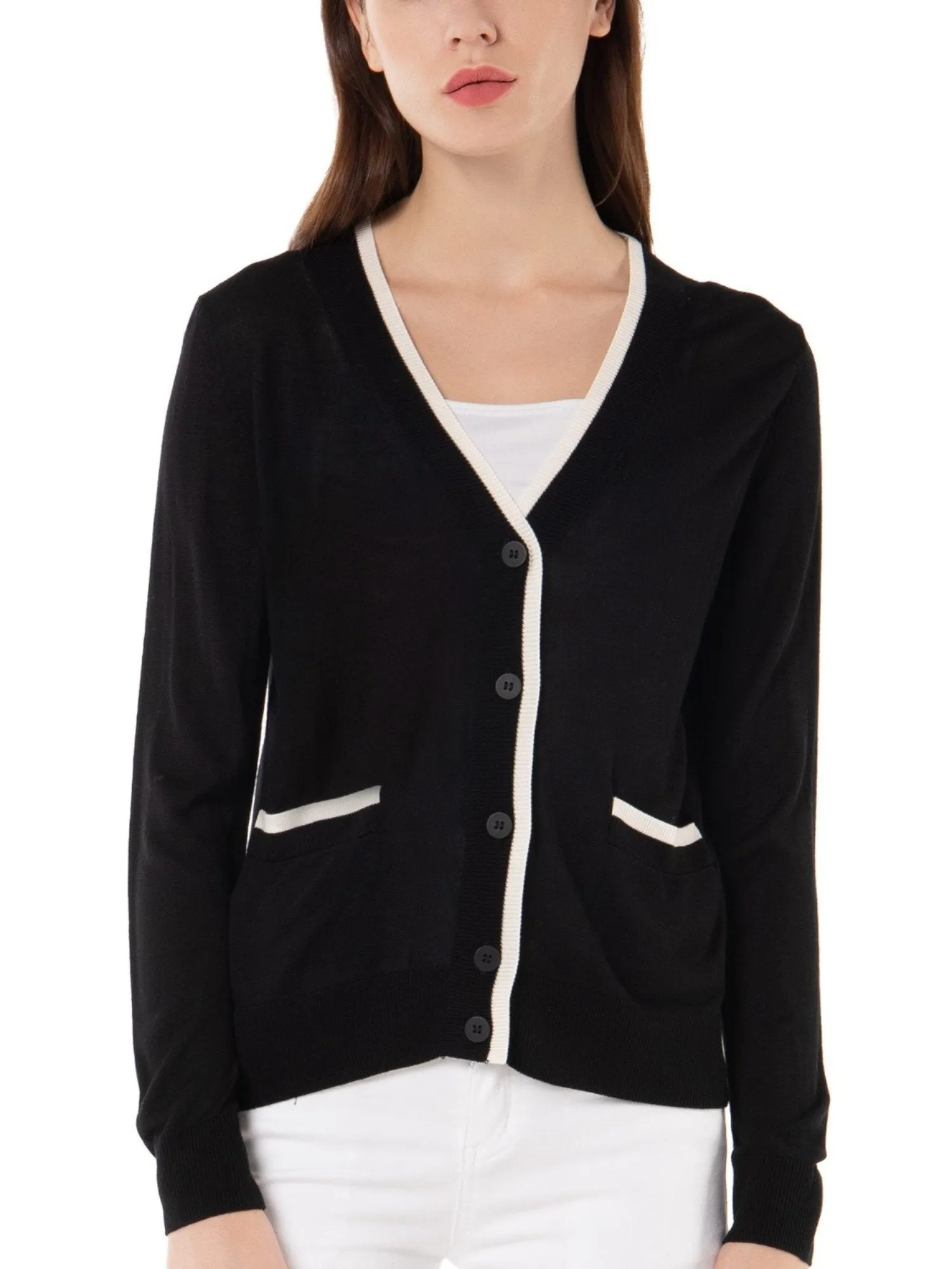 Women's V Neck Button Front Lightweight Cardigan