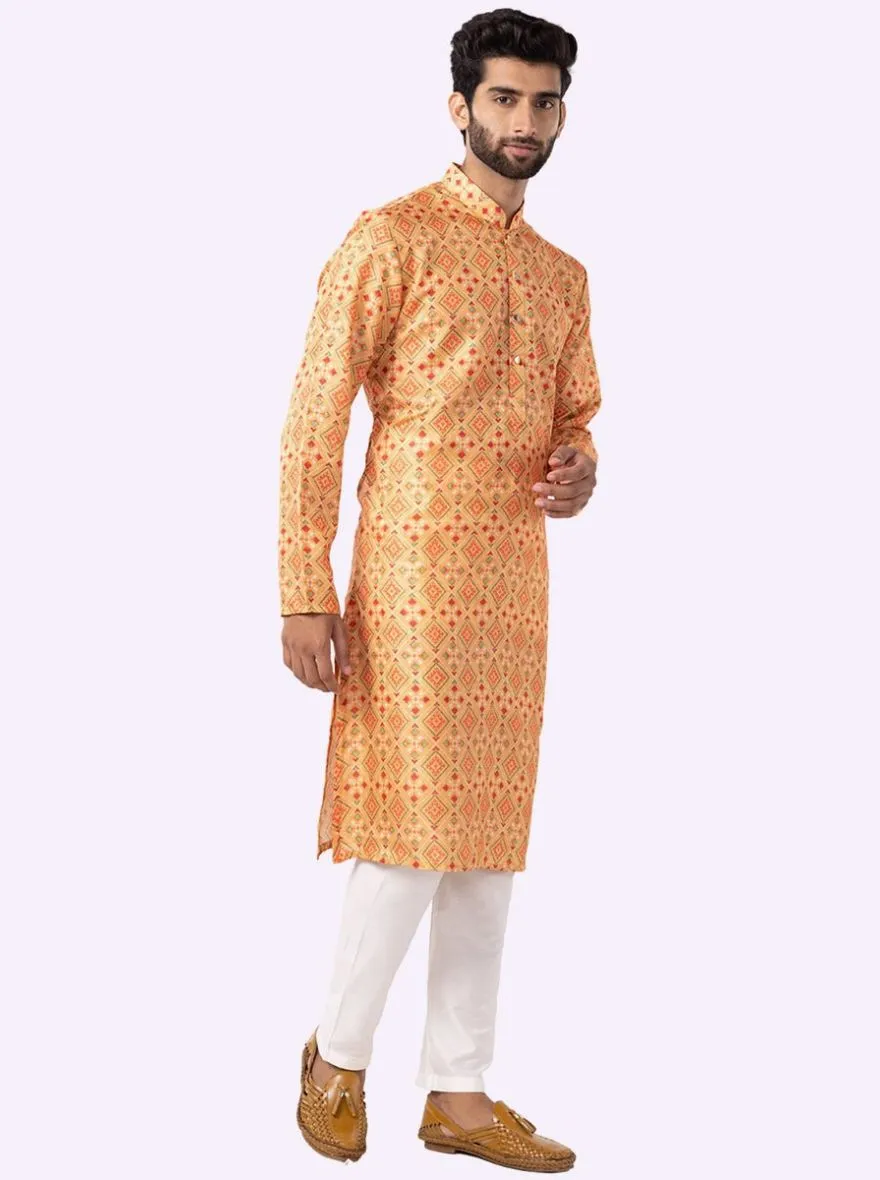 Yellow & Parrot green Cotton Printed Kurta | The Kurta Company