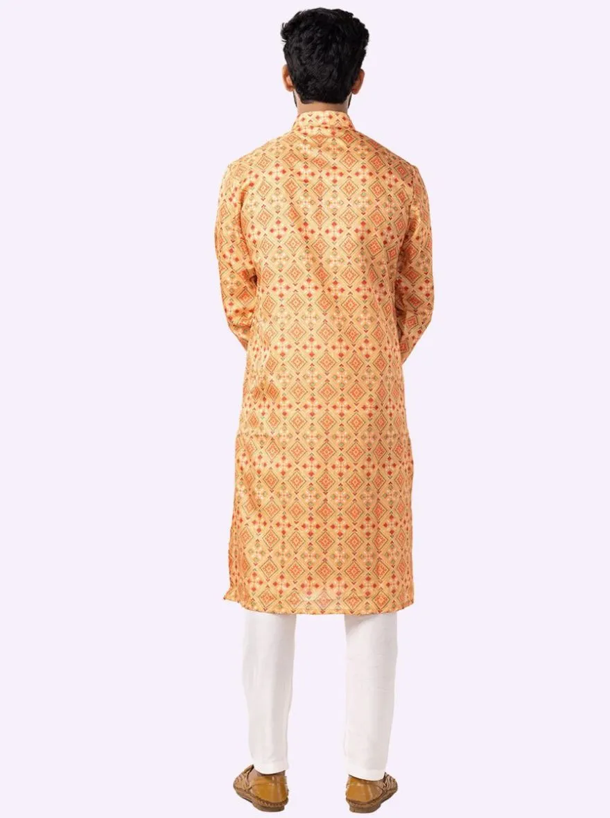 Yellow & Parrot green Cotton Printed Kurta | The Kurta Company